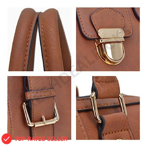 Vegan Leather Satchel Tote Top Handle Shoulder Bag Elegant Work Purse - Picture 5 of 8